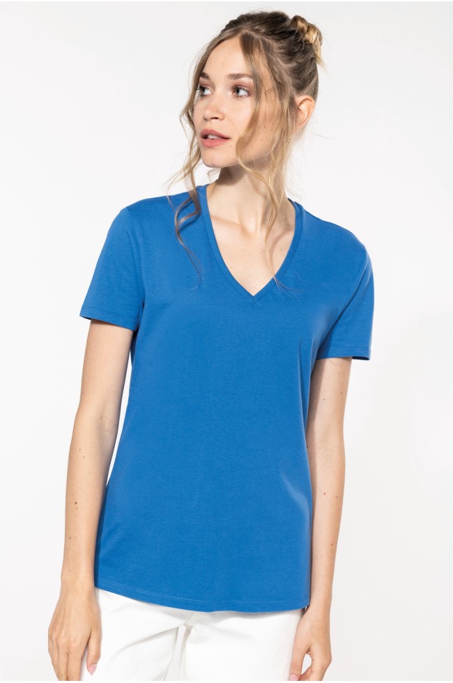 tee shirt col v bleu